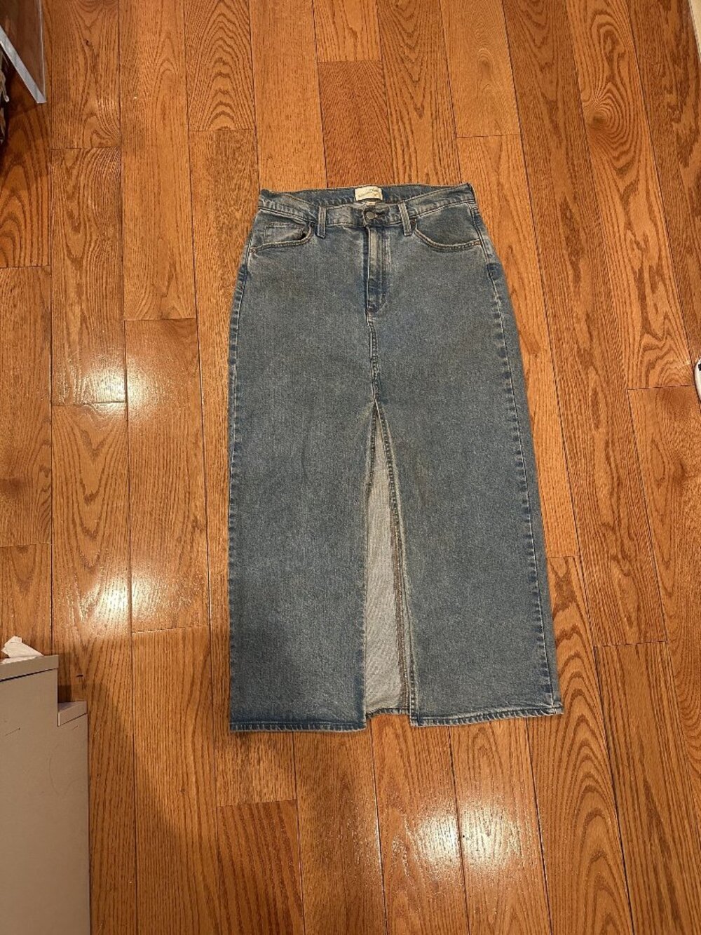 Denim Midi Pencil Skirt With Front Slit